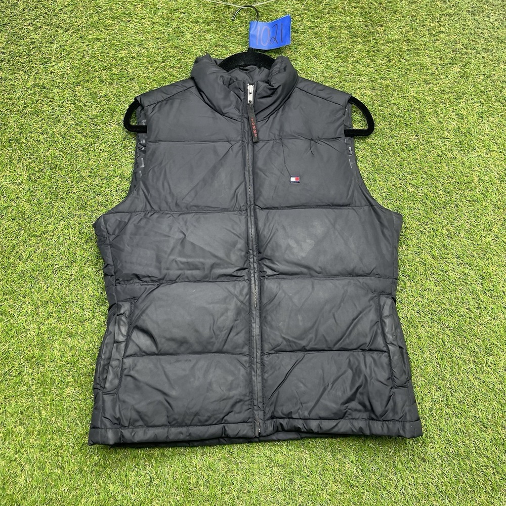 Tommy Hilfiger Down Vest Mens Medium Filled Puffer Full Zip Hiking Casual Flag
